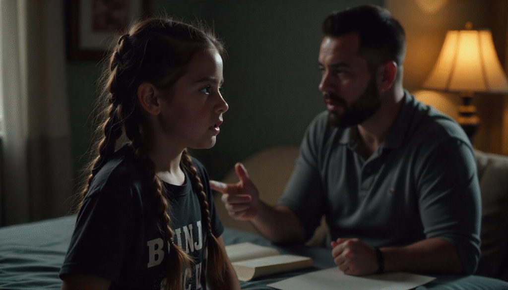 Father and daughter are discussing.