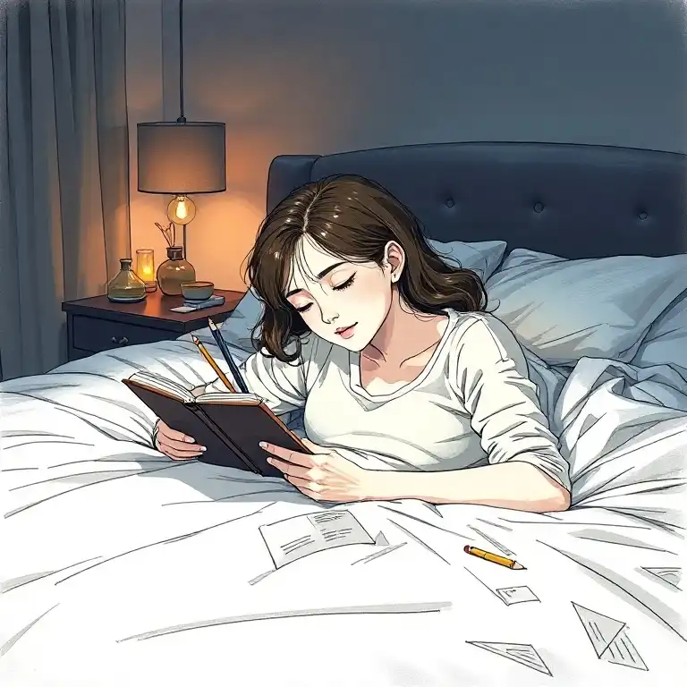 A picture of a girl showing how she studies before sleep acording to Howard University research.