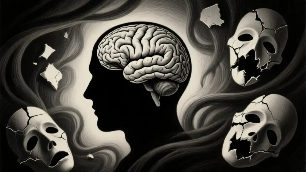 5 dark psychology truths presenting a human mind picture.